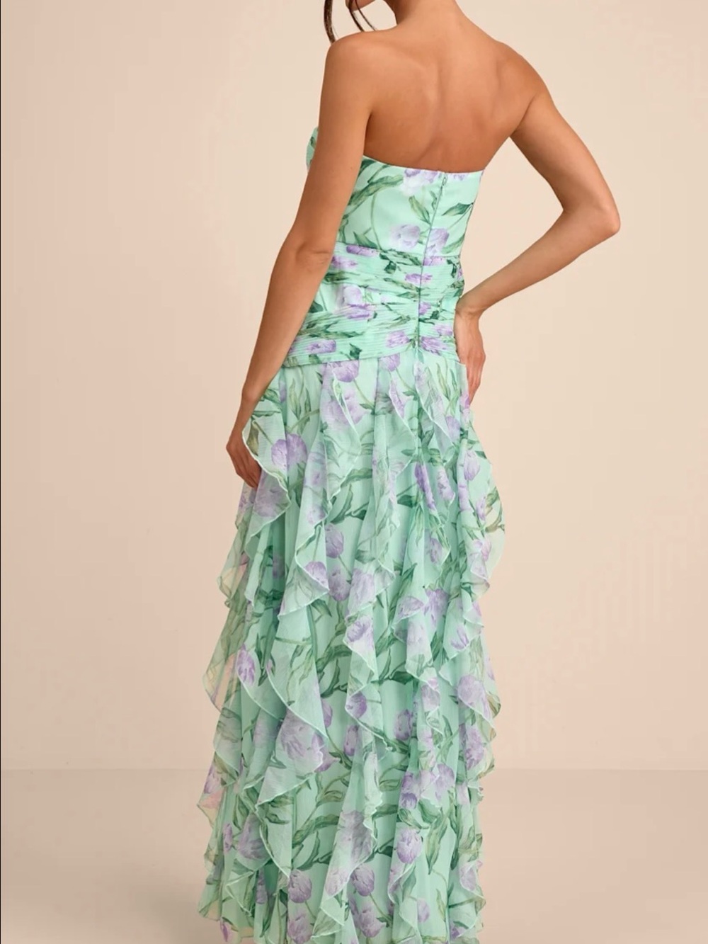 Lulu's Danna Mint Multi Floral Ruffled Maxi Dress - Picture 4 of 4